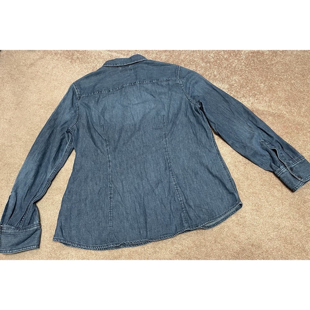 Lands' End Long Sleeve Button-Up Dark Blue Denim Shirt Cotton‎ Women's 18 - Picture 2 of 7